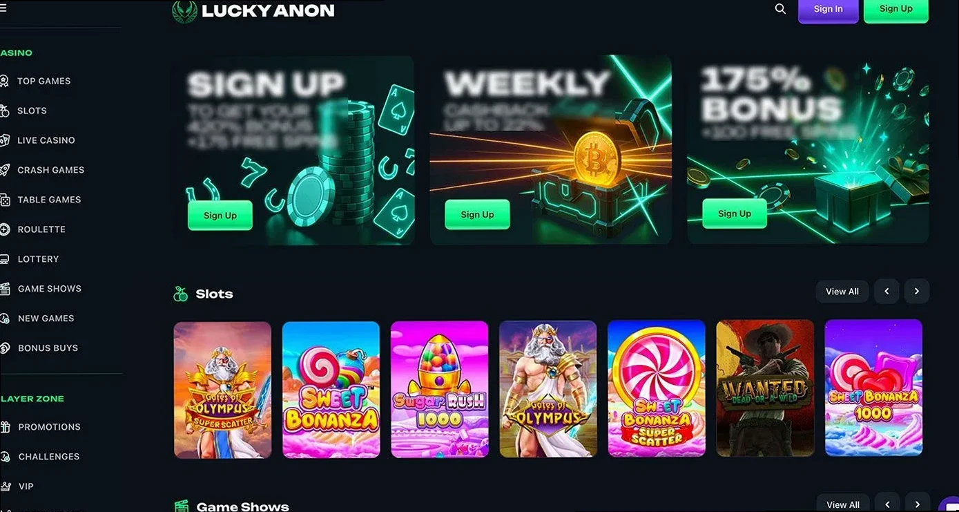 Lucky Anon Casino med krypto-bonus